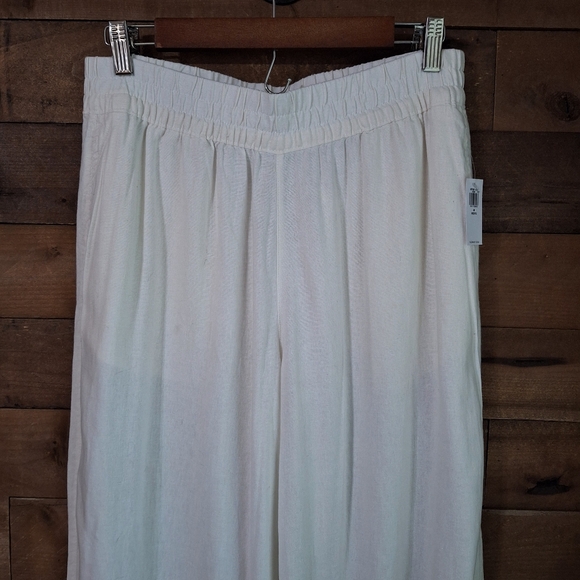 OLD NAVY Linen Blend High Rise Wide Leg Off White NWT Pants SZ MP - Picture 3 of 13